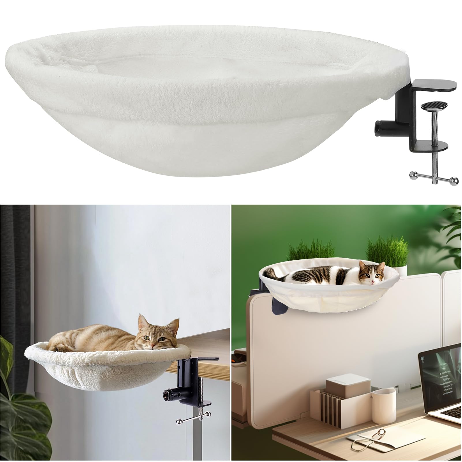 Photo 1 of Vodolo Cat Desk Bed,Desk Cat Perch,Comfortable Soft Round Table Mount Cat's Nest with Pet Mat,Office Work Deskcat Perfect Hammock Indoor Cats Accessories
