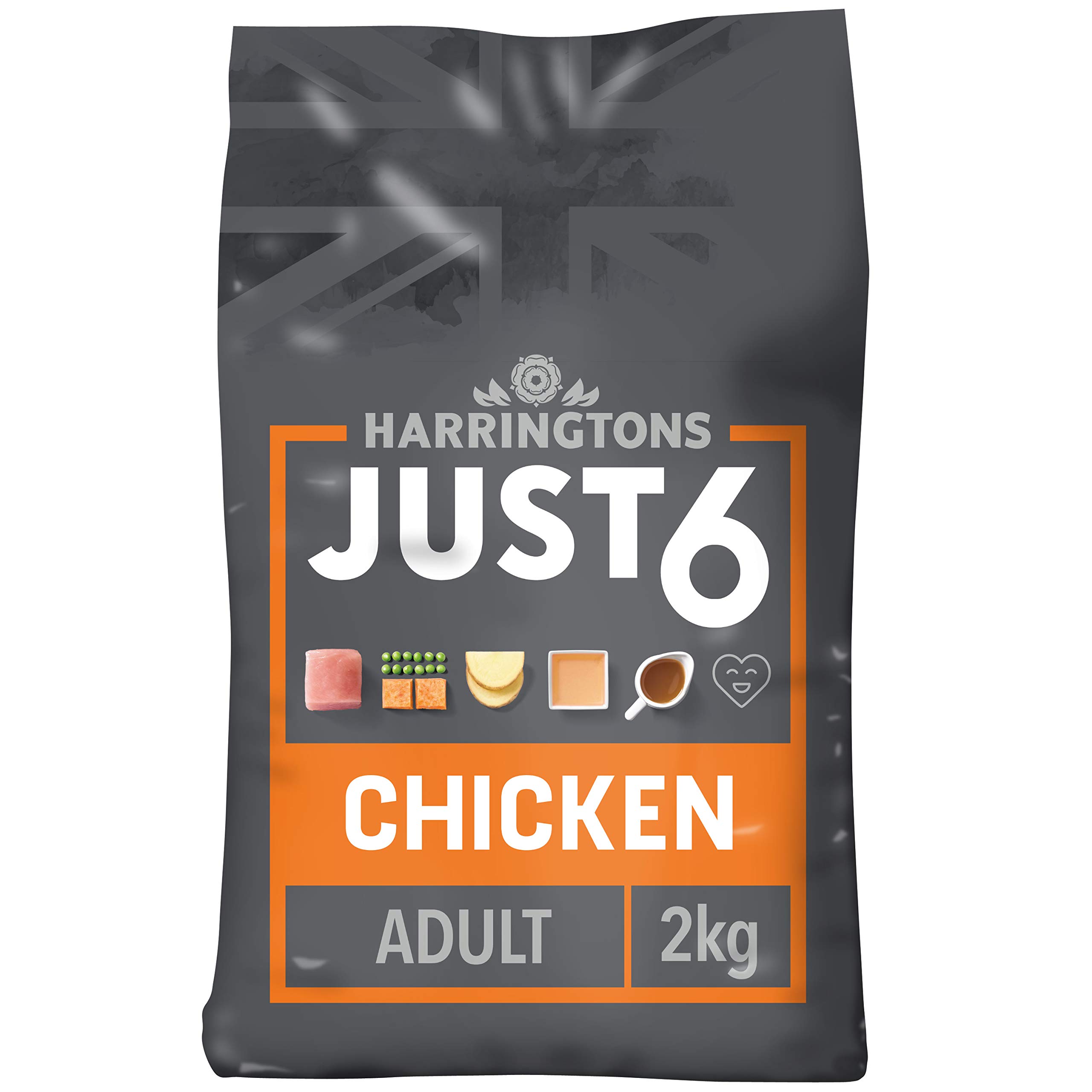 Harringtons Just 6 Slow Baked Complete Grain Free Chicken and Sweet Potato Dry Dog Food, 2 kg, Pack of 4