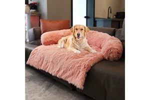 Dekeyoo Waterproof Dog Beds for Couch with Soft Neck Bolster, Universal Pet Furniture Cover, Sofa Bed Cover, Plush Dog Bed and More for Dogs and Cats, Machine Washable Pink X-Large