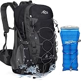 INOXTO lightweight Hiking Backpack 35L/40L Hiking Daypack with Waterproof Rain Cover for Travel Camping Outdoor Men and Women (35L Black with 3L bladder)