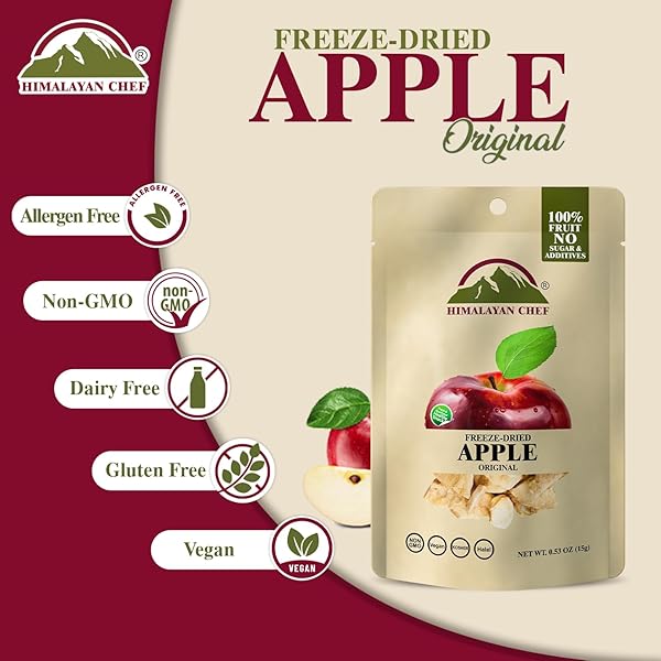 HIMALAYAN CHEF FREEZE-DRIED FRUIT – 15G FREEZE-DRIED APPLE, HEALTHY ORGANIC FRUITS SNACKS FOR KIDS & ADULTS | BABY SNACKS, GLUTEN-FREE DRIEDS FRUIT FOR ON-THE-GO