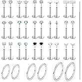 Lsnevsie 20G 18G 16G 14K Gold Filled Threadless Flat Back Earrings Studs Surgical Stainless Steel Opal CZ Nose Rings Studs Tragus Helix Conch Cartilage Earrings Hoops Piercing Jewelry For Women Men