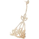 YERTTER Dainty Lotus Flower Rhinestone Crystal Hand Chain & Bracelet - Silver & Gold Finger Chain Link Bangle for Wedding Brides (Style 8)