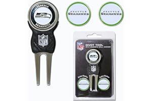 Team Golf NFL Seattle Seahawks Divot Tool Pack With 3 Golf Ball Markers Divot Tool with 3 Golf Ball Markers Pack, Markers are Removable Magnetic Double-Sided Enamel