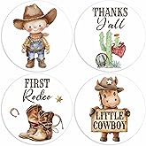 Little Cowboy Baby Shower Thank You Stickers - 2" Round First Rodeo 1st Birthday Stickers - Thanks Y'all for Coming