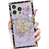 Changjia Glitter Kickstand Case for iPhone 15 Pro Max,Cute Luxury Bling Sparkly Rhinestone Butterfly with Ring Stand Floral TPU Bumper Shockproof Phone Case for Women Girl for iPhone 15 Pro Max,Purple
