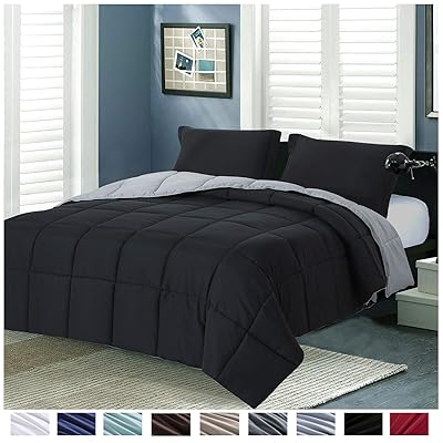 Homelike Moment Twin Comforter Set, Black and Light Grey, 2-Piece