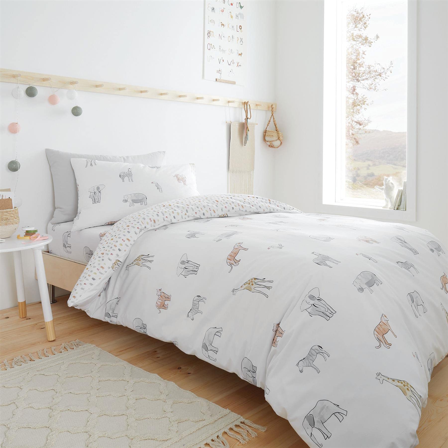 Bianca Zoo Animals Cotton Junior Cotton Duvet Cover Set with Pillowcases White