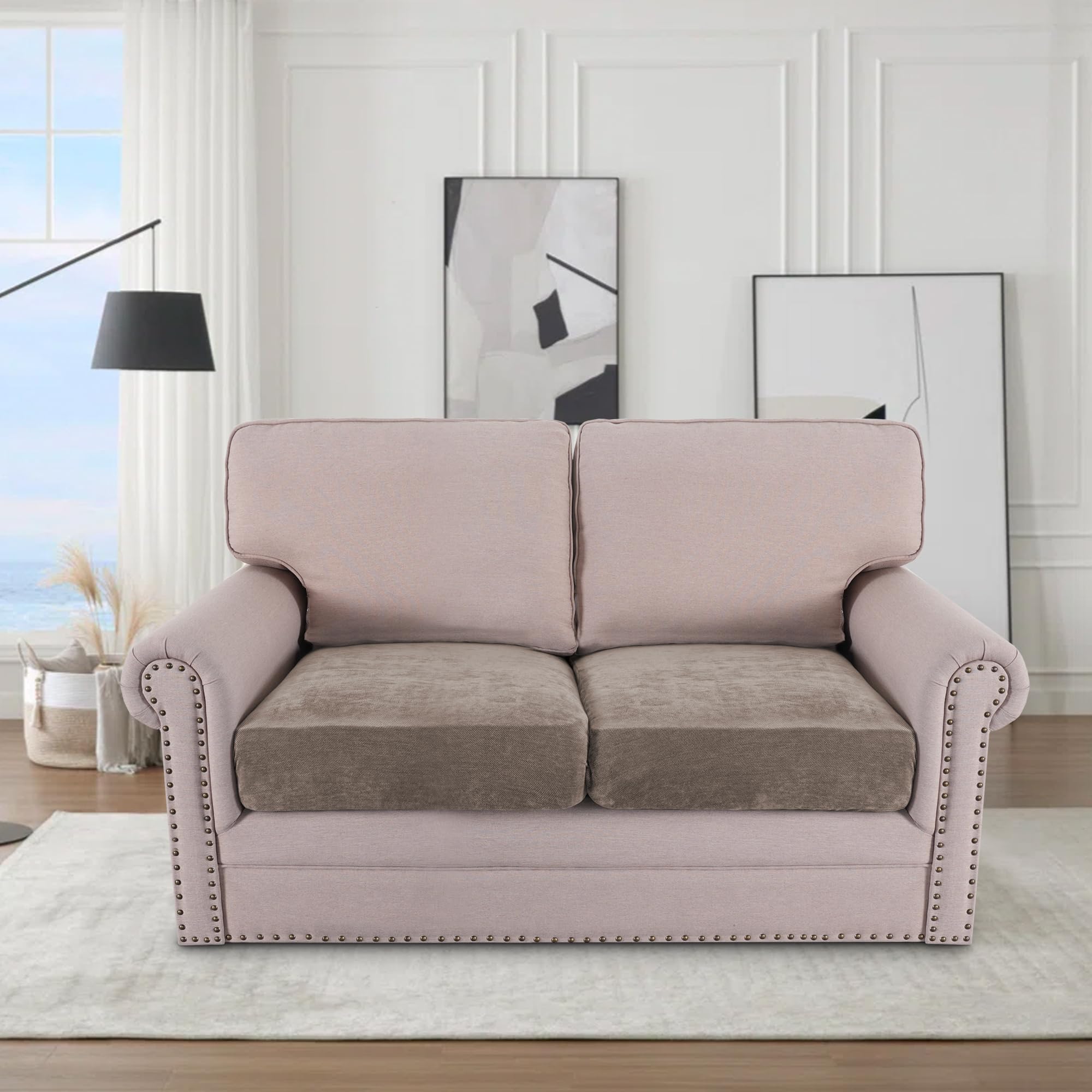 Photo 1 of H.VERSAILTEX Stretch Chenille Couch Cover Furniture Protector Seat Cushion Sofa Cover 2 Cushions Non-Slip Couch Covers for Sofa Pets with Elastic Bottom (2 Piece Loveseat Cushion Covers, Taupe)