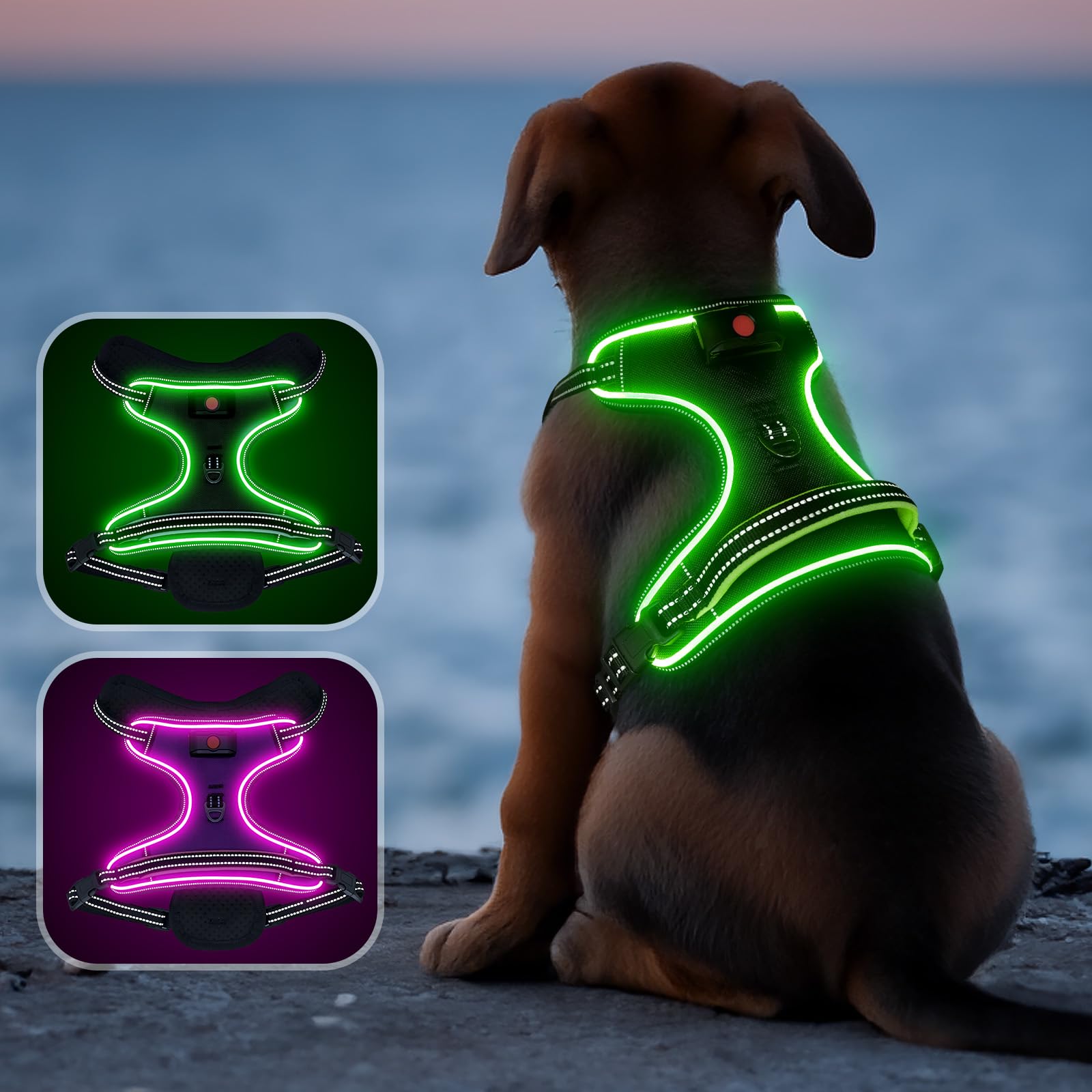 LumiGlo Rechargeable LED Dog Harness with Handle - No Pull Comfortable 4 Point Adjustable Lighted Dog Vest for Small to X-Large Dogs — image 1