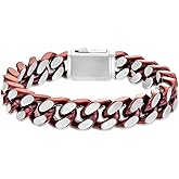 Metro Jewelry Curb Chain Bracelet for Men in Stainless Steel with Red Ion Plating - 9 Inches Long 12 MM Wide with Push Lock