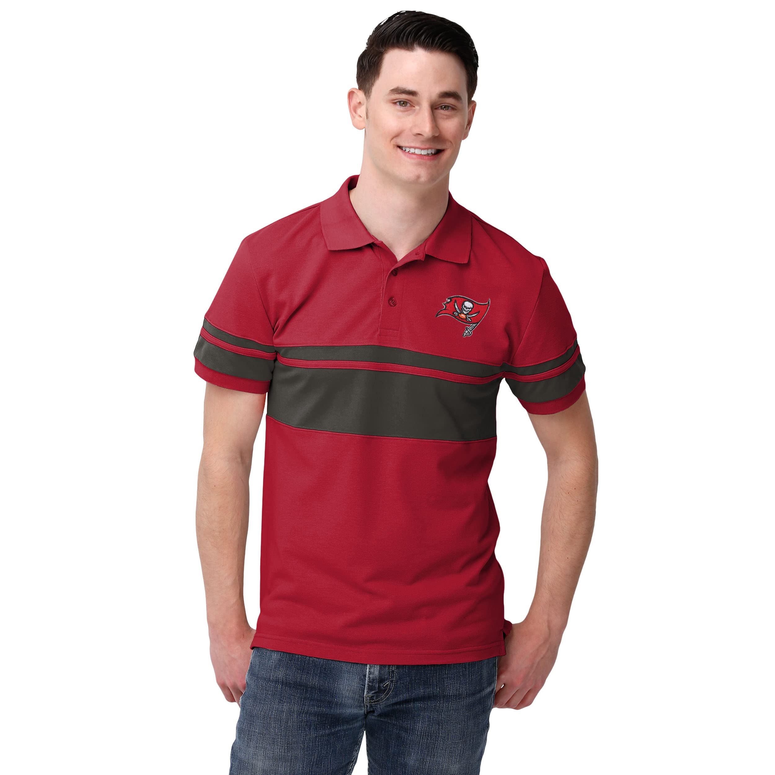 FOCO Tampa Bay Buccaneers NFL Mens Cotton Stripe Polo - S Image