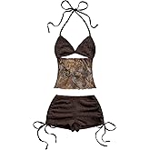 SOLY HUX Women's 2 Piece Summer Vacation Outfits Boho Halter Cami Tops and Drawstring Shorts Going Out Sets Multicolor Paisley Small