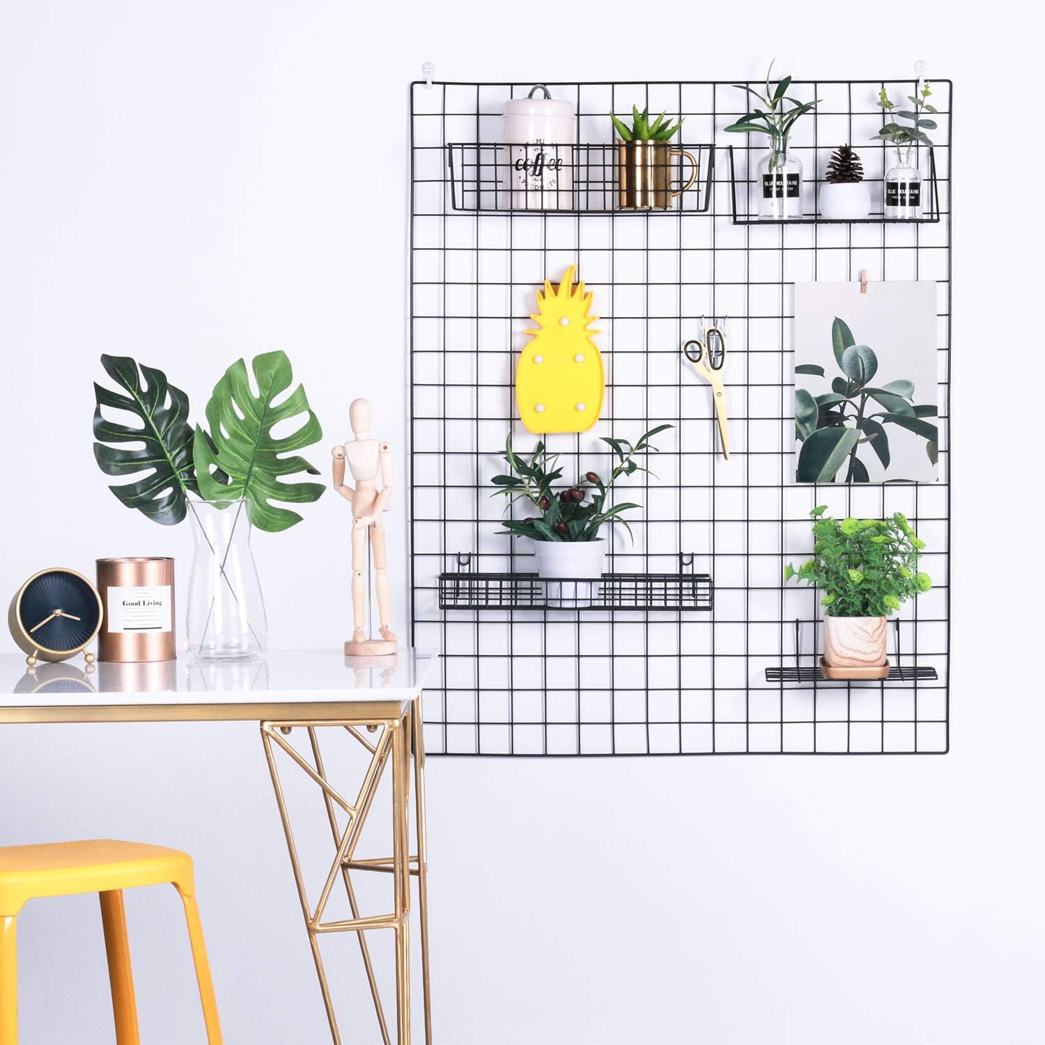 Hosaken Metal Wire Wall Grid Panel, Multifunction Photo Hanging Display and Wall Storage Organizer, Pack of 1, Size 31.5" x 39.4", Black