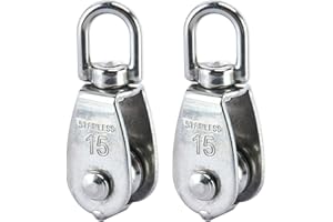 DasMarine 2 Pack Single Pulley Block in 304 Stainless Steel Crane Swivel Hook Single Pulley Roller Loading (M15)