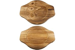 GARVALON 2Pcs Hot Stone Bowl Korean Dolsot Wooden Trivets and Handles Heat Resistant Pot Holder for Kitchen