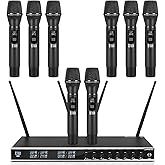 XTUGA Wireless Microphone System,8 Channel Cordless Mic with Handheld Metal Wireless Mic Set, 230ft Range,Dynamic Mics for Singing, Karaoke,Church,Wedding,DJ,Fixed Frequencies (MT8)