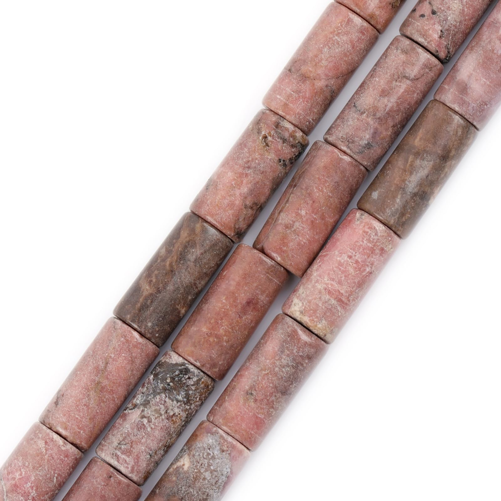 8x16mm Pink Column Tube Natural Rhodonite Stone Beads for Jewellery Making Strand 15"