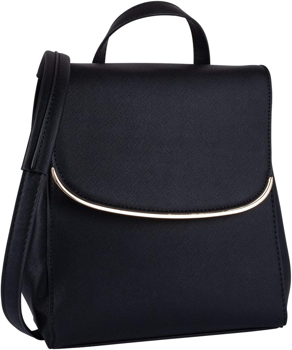1 pc. of Ladies backpack, bag, handle, reinforced straps, flap, black, gold (726-557)
