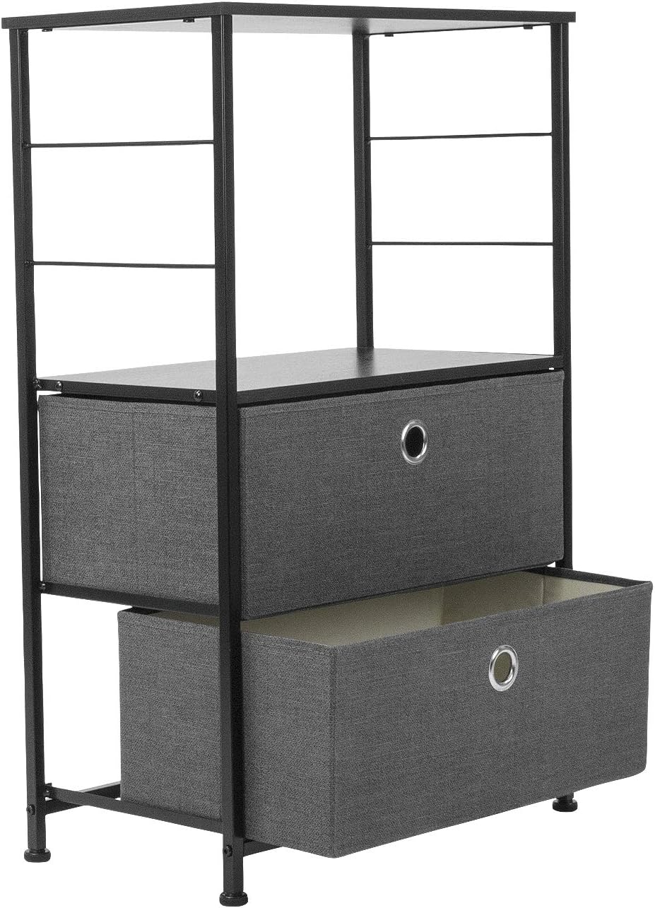 Sorbus Nightstand 2-Drawer Shelf Storage - Bedside Furniture & Accent End Table Chest for Home, Bedroom, Office, College Dorm, Steel Frame, Wood Top, Easy Pull Fabric Bins (Black/Charcoal): Kitchen & Dining
