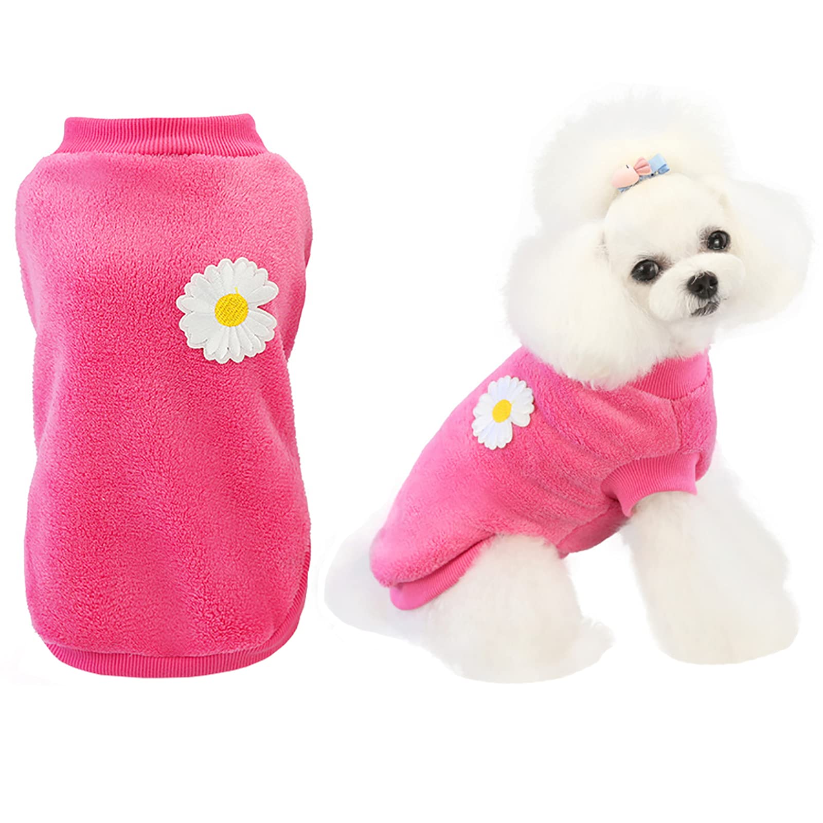 Dog Sweater Clothes Fleece Woolen Winter Warm Sweat Shirt Flower Pajamas Fleece Sweater for Small Dog Medium Cat Magenta L