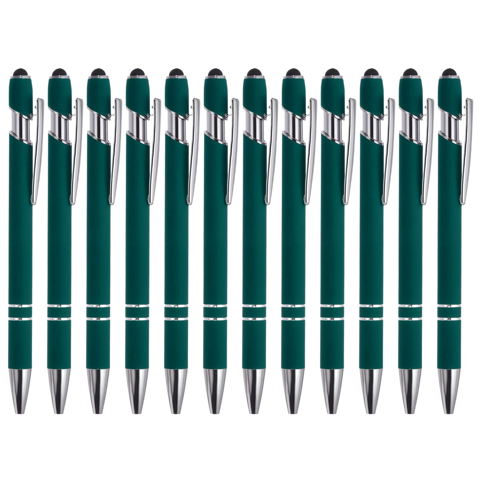 PATIKIL 12 Pack 2 in 1 Metal Pen, Black Ink 1.0mm Medium Point Stylus Pen for Touch Screens, Dark Green