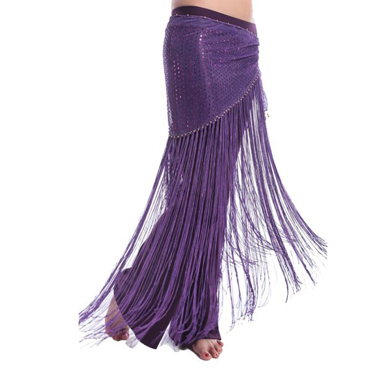 Best Dance Women's Belly Dance Flashy Tassel Hip Scarf Waist Waistband Purple