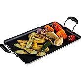 IMUSA 17x10in Aluminum Black Ceramic Double Burner Griddle with Cool Touch Handles, Nonstick Flat Grill Pan for Pancakes, Egg