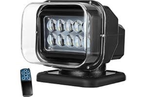 Remote Control LED Searchlight,360°Rotating Go Outdoor Spot light for Truck Trailer, Magnetic Mount Marine Spotlight for Boat