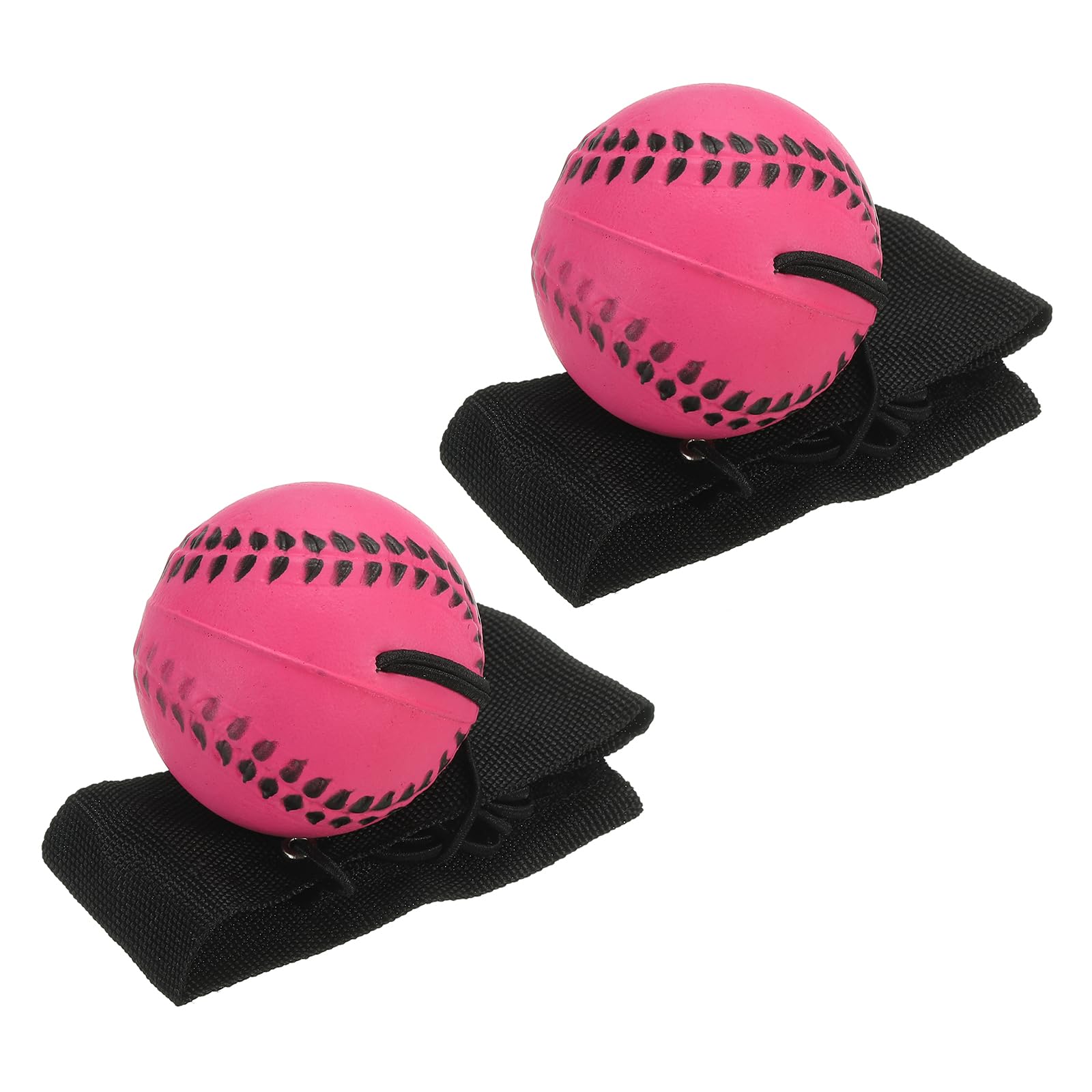 PATIKIL 1.9 Inch Sports Wrist Ball, 2Pcs Baseball Rubber Rebound Wristband Wrist Return Ball Sport on a String for Exercise Play, Fluorescent Rose Red