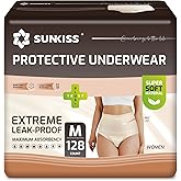 SUNKISS Women Incontinence Underwear, Daytime Disposable Postpartum Adult Panties, Protective Pull Ups with Maximum Absorbency, Medium, Beige, 128 Count
