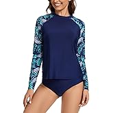 ATTIQOZI Women's Long Sleeves Rash Guard Swimsuits Swim Shirts UPF 50 Sun Protection Two Piece Swimsuits with Built in Bra