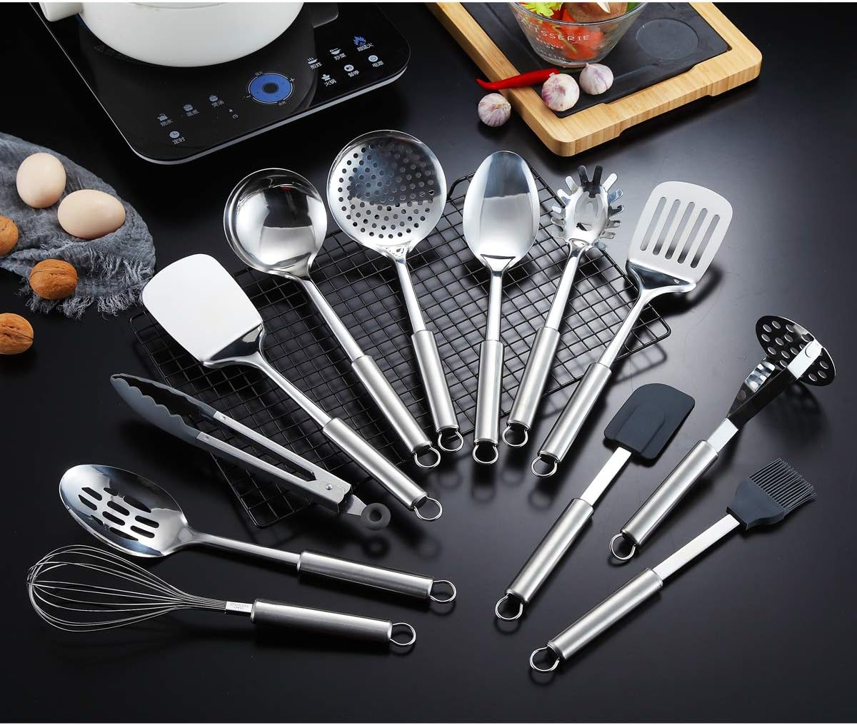 Berglander Stainless Steel Kitchen Utensil 12 Piece, Cooking Spoon, Kitchen Tools Cooking Utensil (12 Pieces) - Image 4