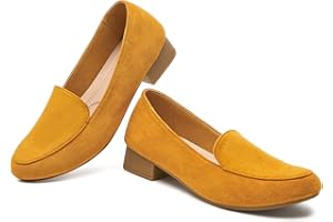 FINIWOR Women's Pumps Block Low Heel Pumps Shoes Faux Suede Ballet Flats Slip On Womens Closed Toe Shoes Dress Flats for Womens