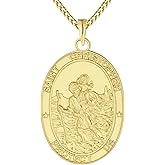 FJ St Christopher Necklace 925 Sterling Silver Religious Protection Pendant for Men Women