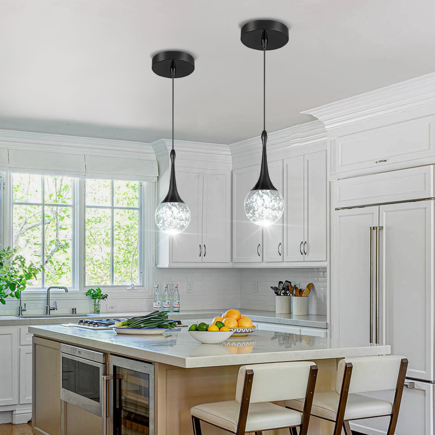 Photo 1 of Flashing God Black 1 Light Crystal Pendant Lighting K9 Crystal Globe Pendant Chandeliers Crystal Bubble Chandeliers Kitchen Island Pendant Lighting Dimming LED 2700k 4500k 6000k