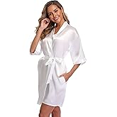iFigure Robe for Women Silky Lightweight Satin Kimono Bride Bridesmaids Wedding Party Robes Dressing Gown Summer Loungewear