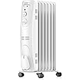 PELONIS Basic Electric Oil Filled Radiator, 1500W Portable Full Room Radiant Space Heater with Adjustable Thermostat, White