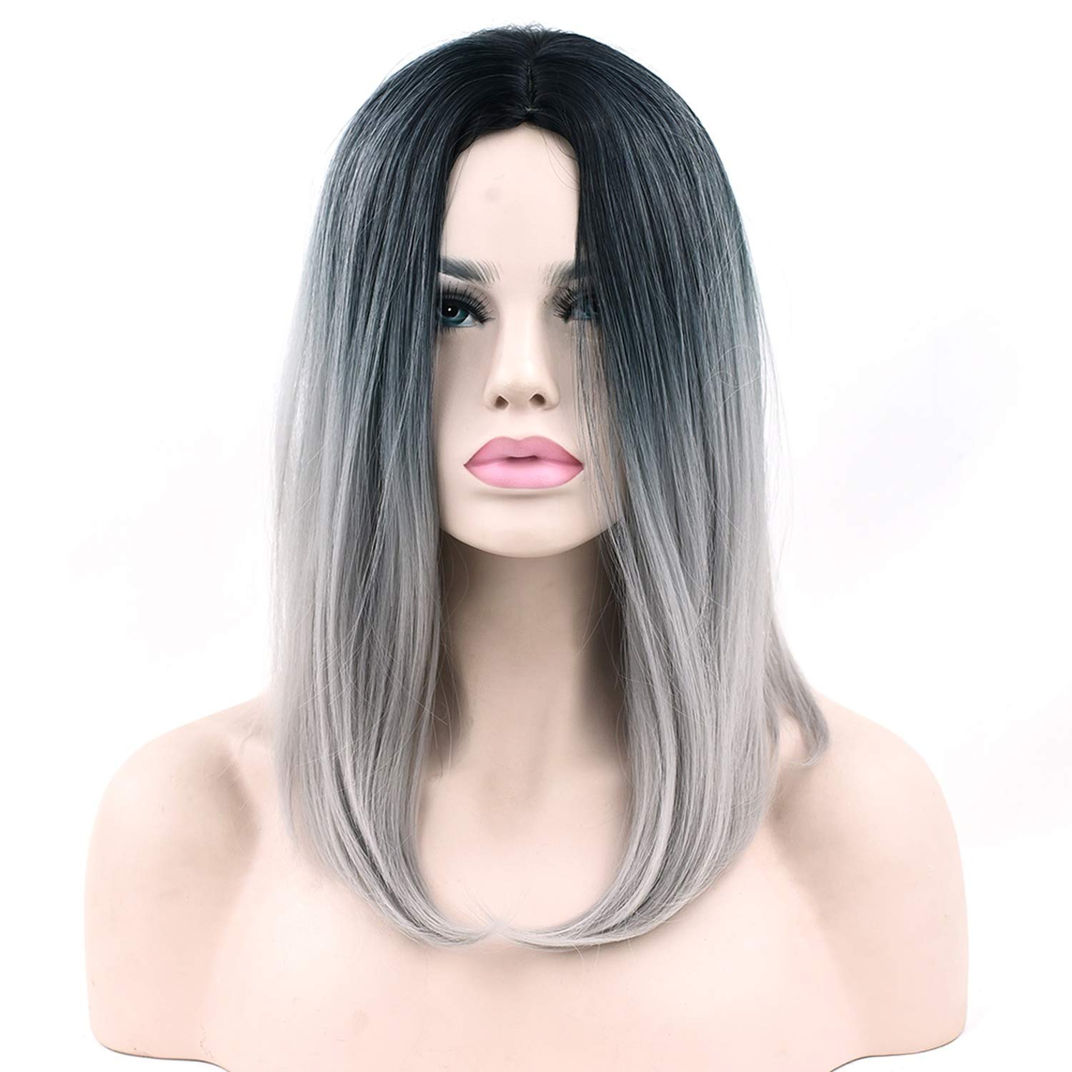 Amazon Com Synthetic Hair Black To Gray Ombre Hair Bob