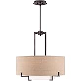 Possini Euro Design Concentric Bronze Pendant Chandelier Lighting 25" Wide Farmhouse Rustic White Glass Burlap Drum Shade 4-L