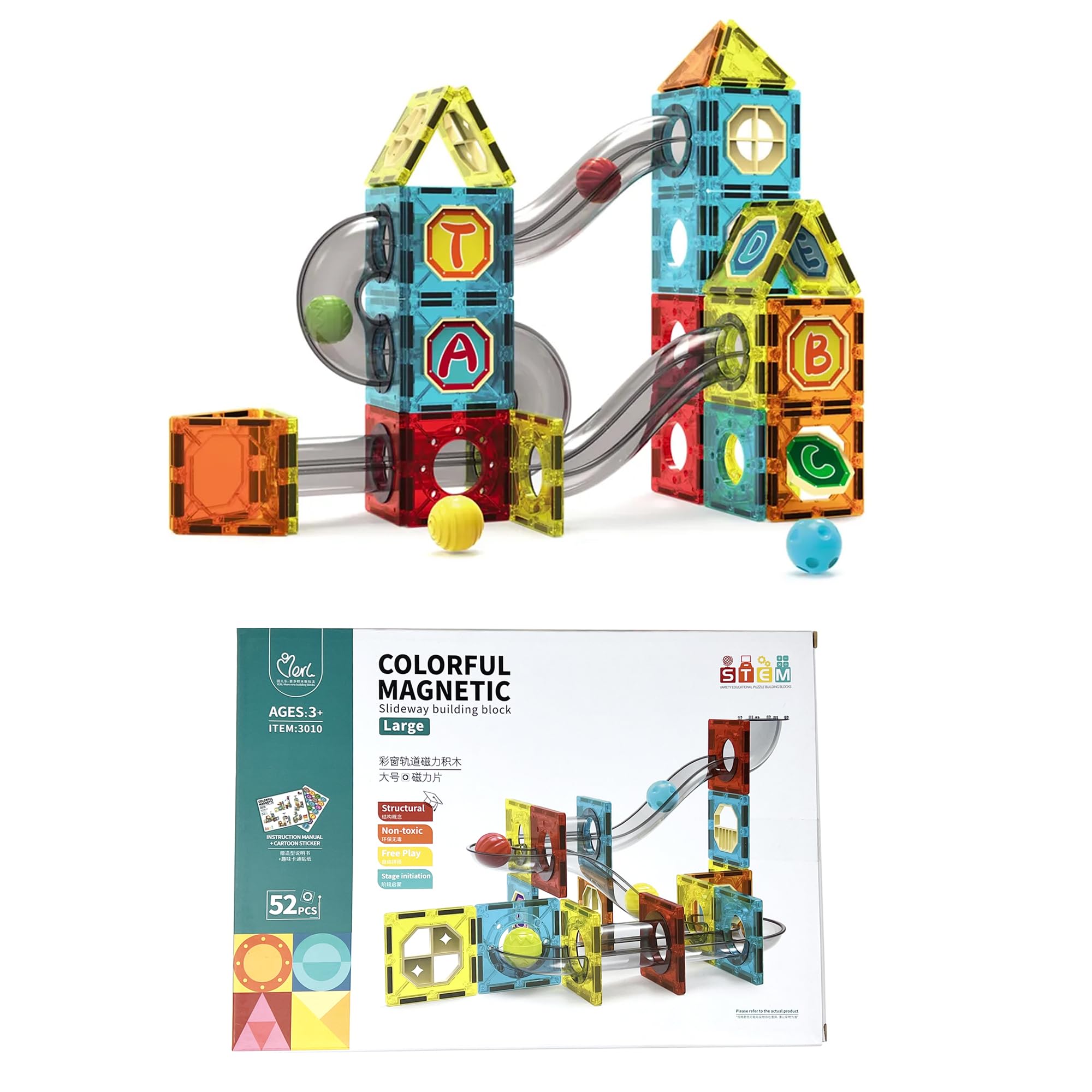 plastific Magnetic Building Blocks Set, Kids Magnetics Construction Block Tiles Games for 3+ Years Boys and Girls Creativity Educational Children's Toys Gift (Set of 52pcs)