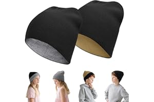 Rosoz Kids Knit Beanie Boys Girls Beanies- Kids Winter Reversible Beanie Hats with Double Sides for 7-12 Years