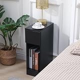 Pantanal 20CM Slim Bedside Table with Drawer Shelf Black Nightstand view 2