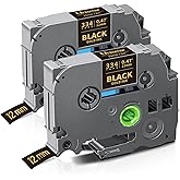 Unismar Compatible for Brother TZe-334 Gold on Black 12mm 0.47 Laminated Tze Label Tape Tz-334 Work for Ptouch PT-D220 PTD210 PTH110 PTH100 PTD600 PTD200 Label Maker, 1/2 in x 26.2 ft, 2-Pack