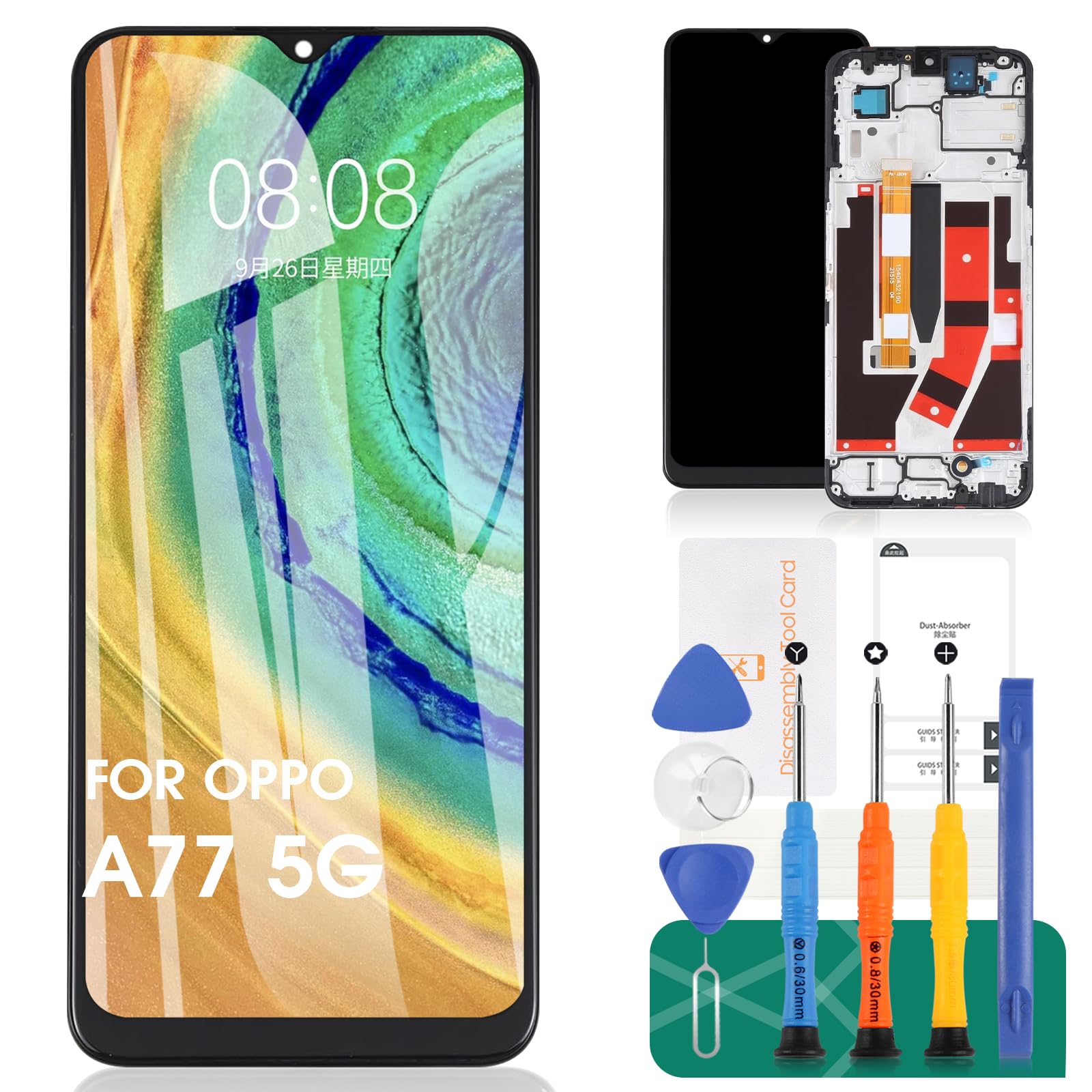 For OPPO A77 5G LCD Display For OPPO A57 5G Screen Replacement For OPPO CPH2339 PFTM20 Touch Digitizer Repiar Kits (Black,With Frame)