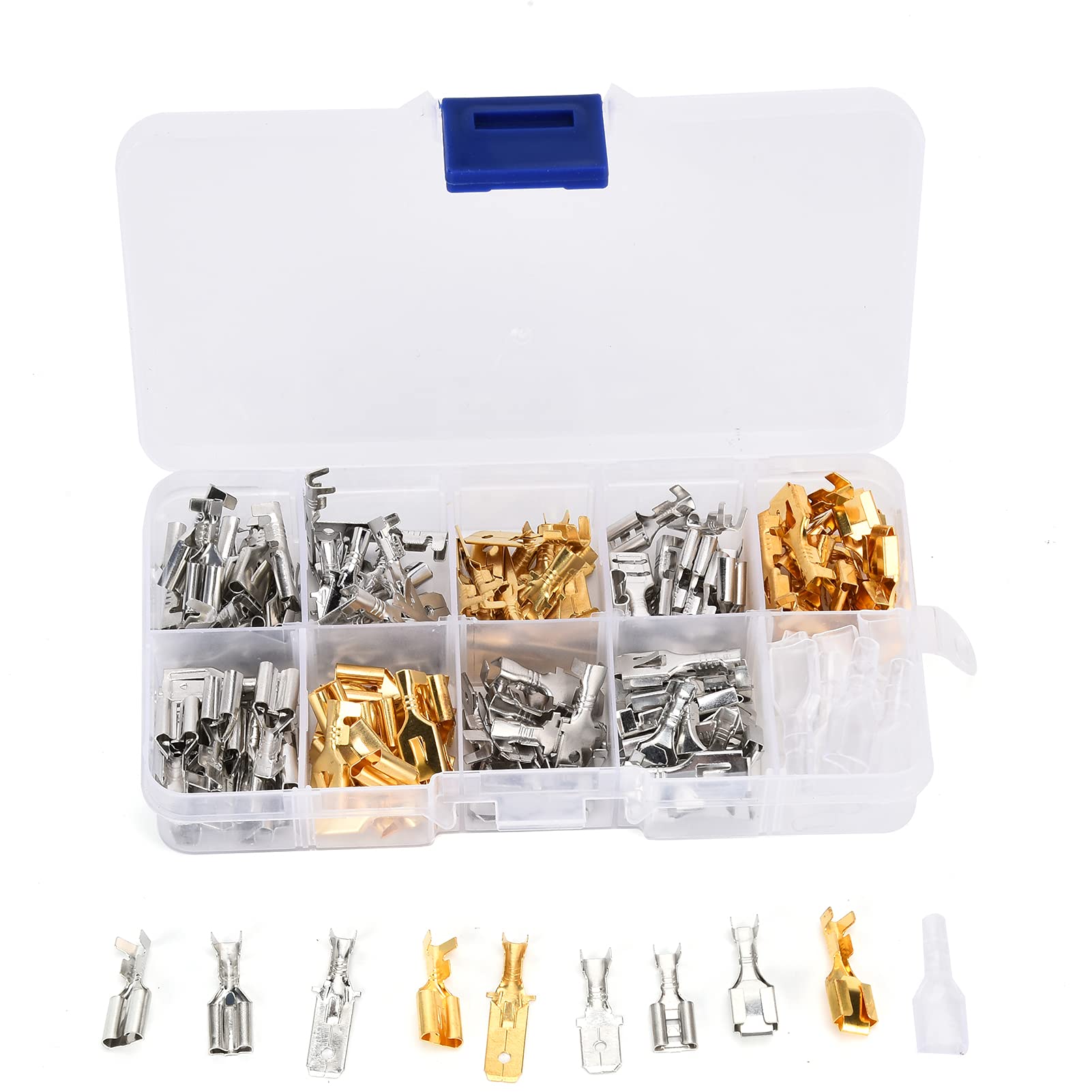150Pcs Brass Wire Terminals, High Temperature Resistance High Conductivity Spade Connectors Wire Crimp Terminal Block with Box