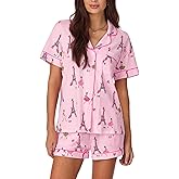 Bed Head PJs Womens Matching Pajamas - Soft Organic Short Sleeve Button Down PJ Shirt & Shorts Set - Sleepwear & Loungewear