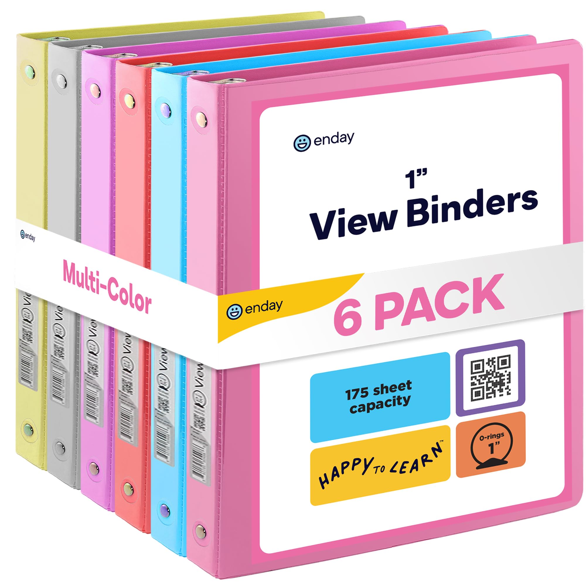 Photo 1 of 3 Ring Binder 1 Inch, 1” Clear View Cover with 2 Inside Pockets Round Ring Binder, Colored School Supplies Binders, in Grey, Pink, Blue, Purple, Green, and Red, Multicolor (6 PC) – by Enday