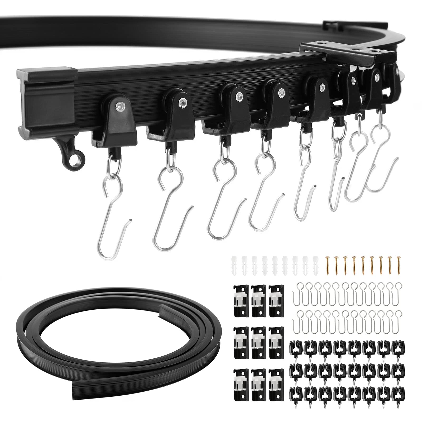 Dyna-Living Flexible Bendable Ceiling Curtain Track, Curved Track Mount, Room Divider for Curtain, RV Rail Wall Mount L/U Bay Windows 16.4ft(5M) Black