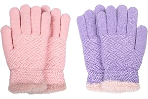 FENELY 2 Pairs Kid Winter Knit Gloves Stretchy Warm Gloves Gift for Boy Girl